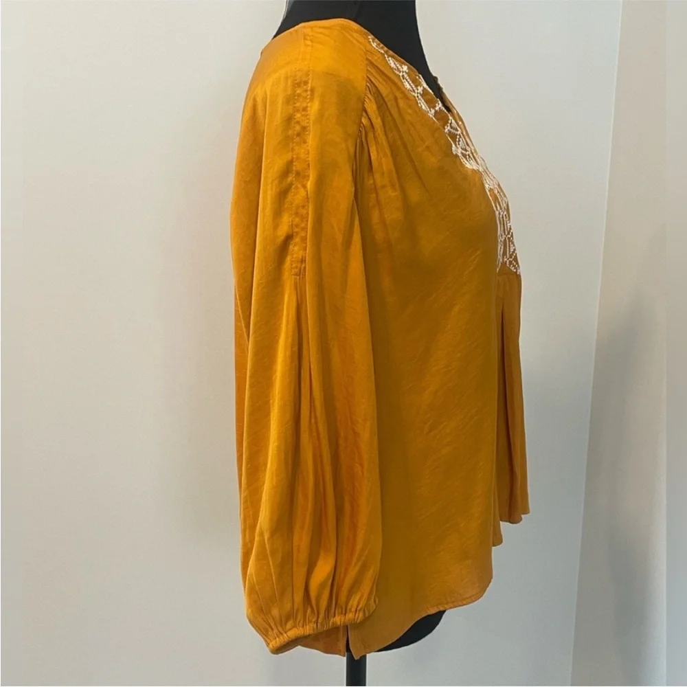 Never Worn! Anthropologie Dolan Golden Embroidered Blouse Oversized - Picture 3 of 10